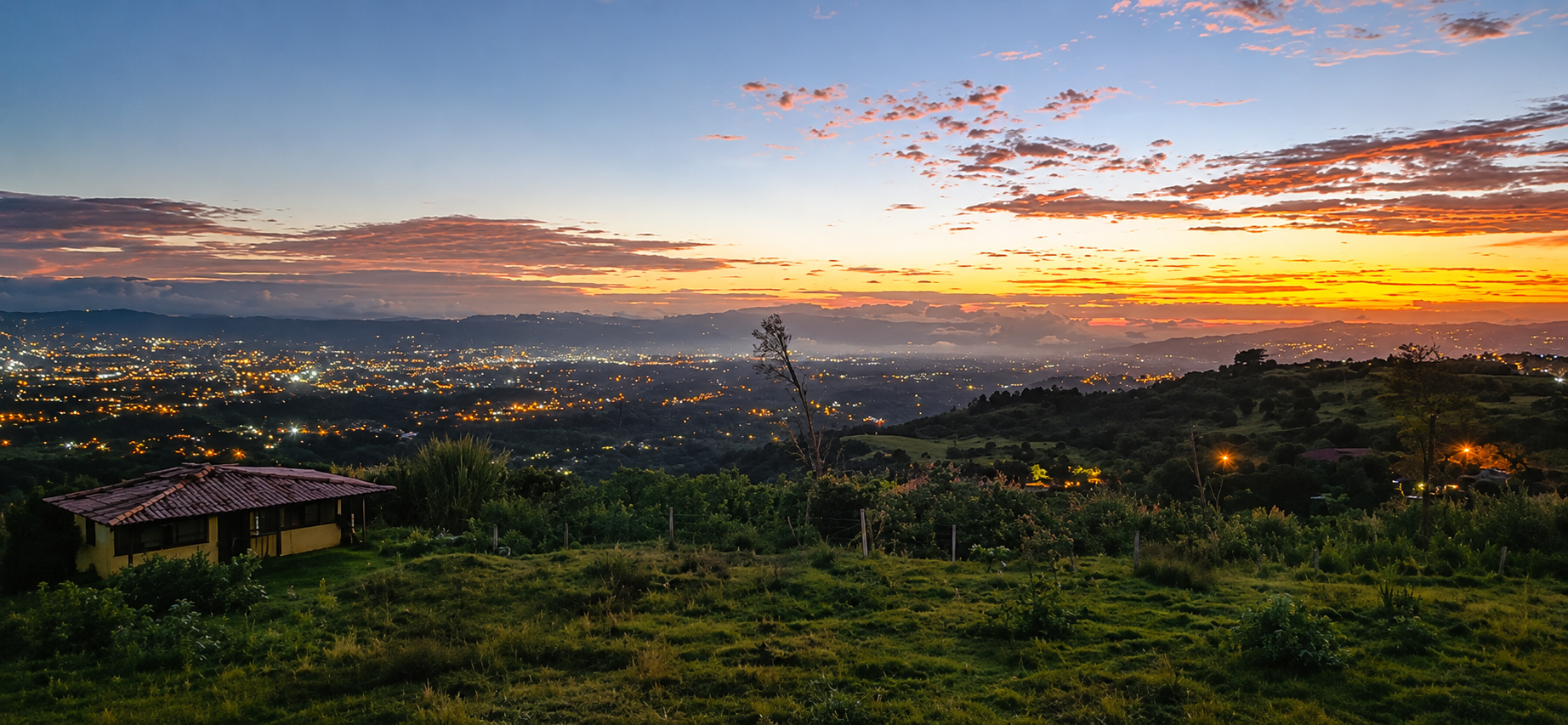 Sunset over the pastures and slopes of El Cerro